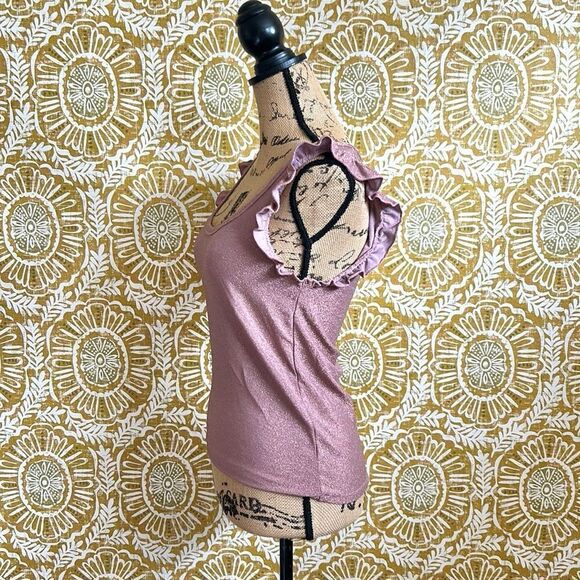 SUNDAYS By Wearesundays Kobie Metallic Ruffle Trim Tank Top Metallic Rose size M - Picture 7 of 11